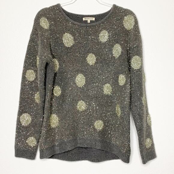 MARGEAUX & ELLIE Polka Dot Metallic Pullover Sweater Crewneck Gray Silver Size S - Picture 5 of 5